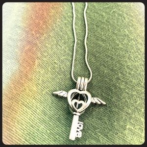 Wing Heart Key Cage Necklace